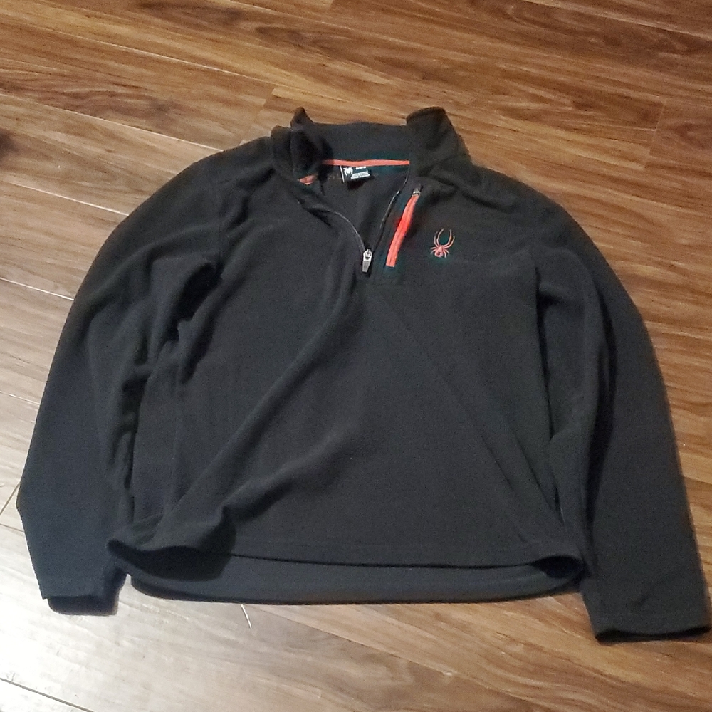 Spyder Black Fleece Quarter-Zip with Chest Pocket and Red Trim and Logo